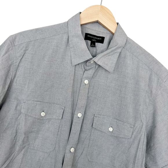 Banana Republic Gray Short Sleeve Button Down Sz L - Picture 1 of 5